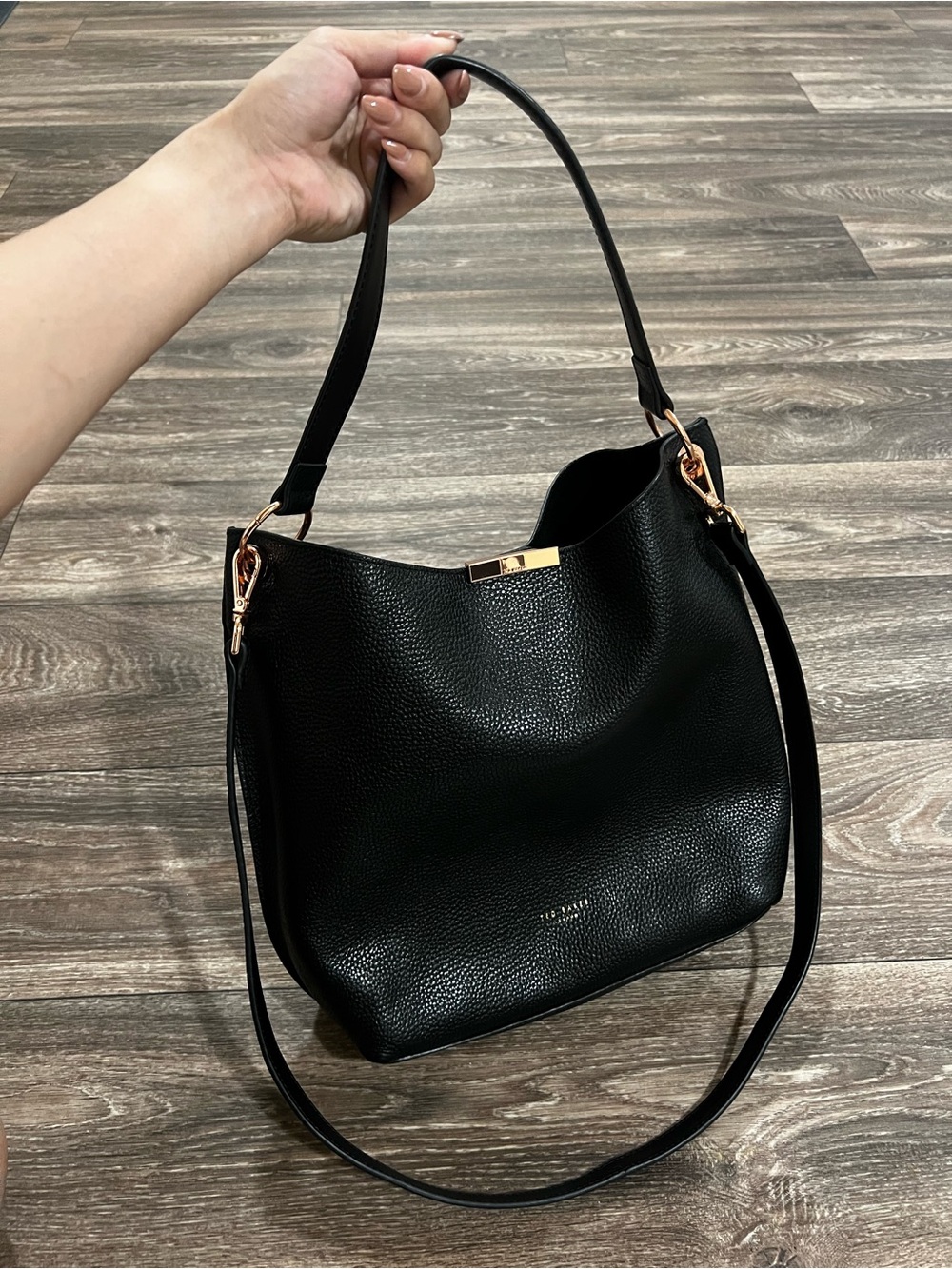 TED BAKER Candiee Black Pebbled Leather Hobo / Shoulder / Crossbody Bag